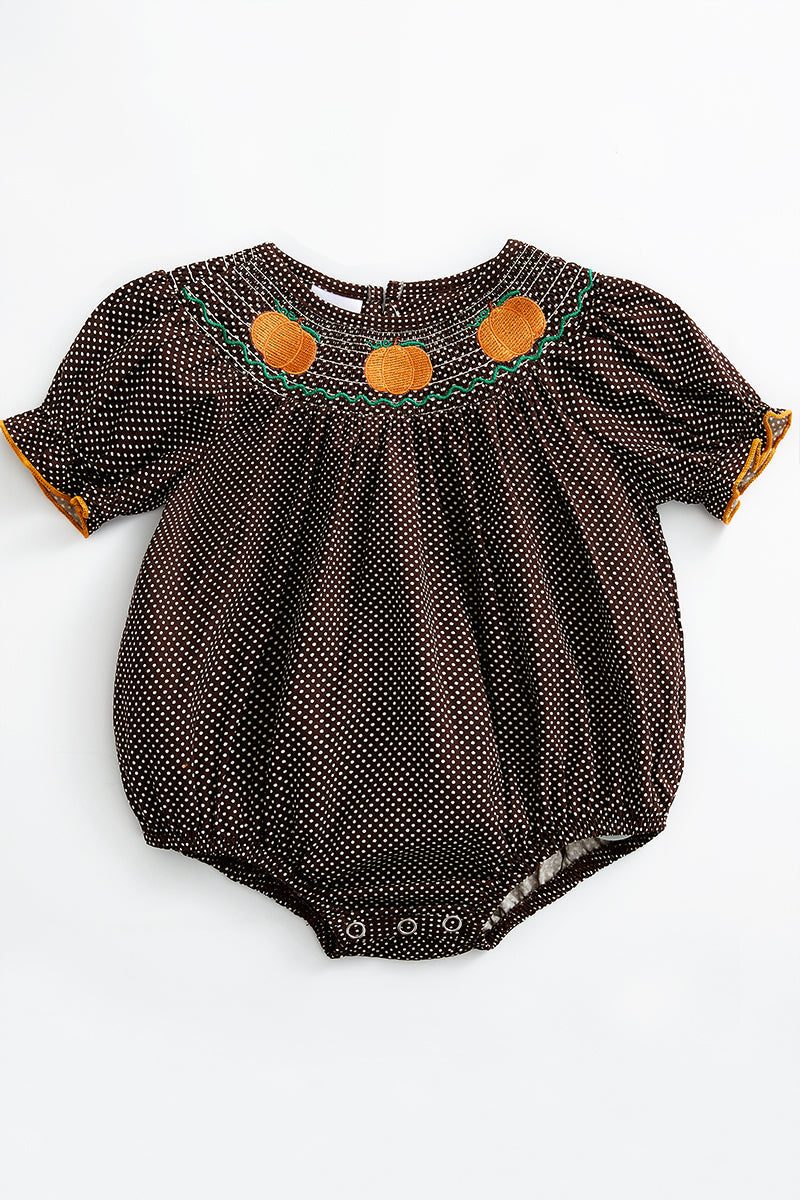 Take Me To The Pumpkin Patch Smocked Bubble BROWN 6m-18m