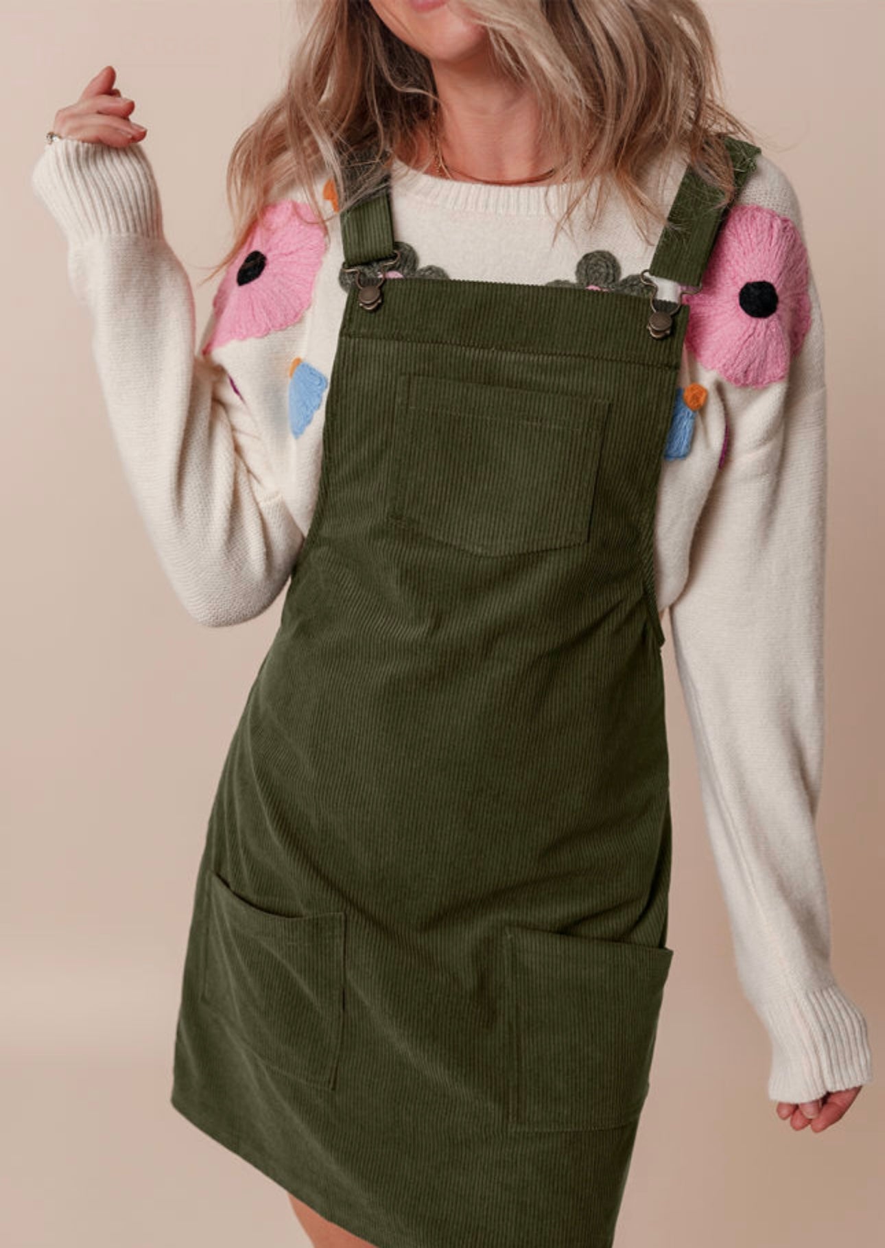 Think It Through Jumper Dress OLIVE
