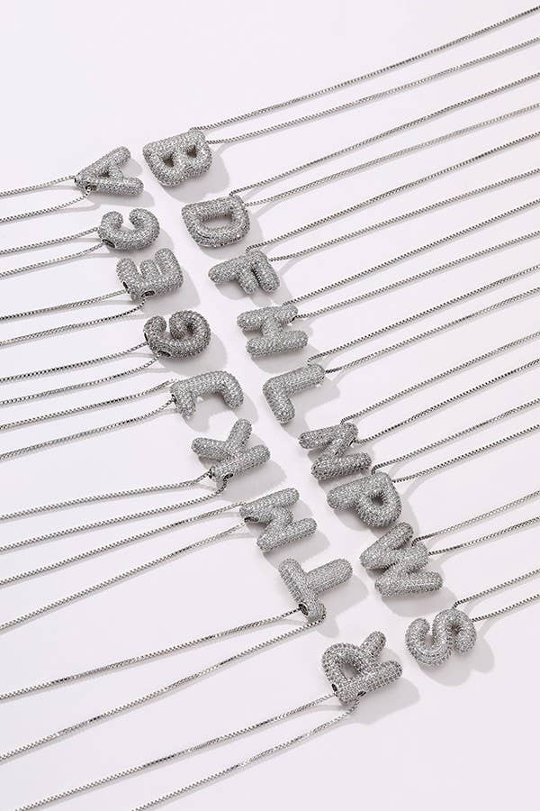 INITIAL PAVE RHINESTONE BUBBLE BALLOON NECKLACE | 80N751: GOLD-A