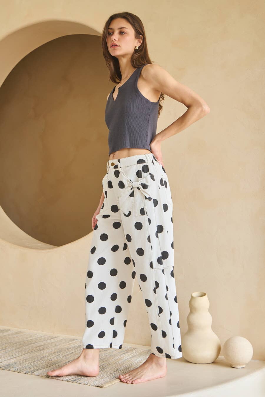 Weekender Wander Barrel Denim Pants BLACK POLKA DOT (S-L)
