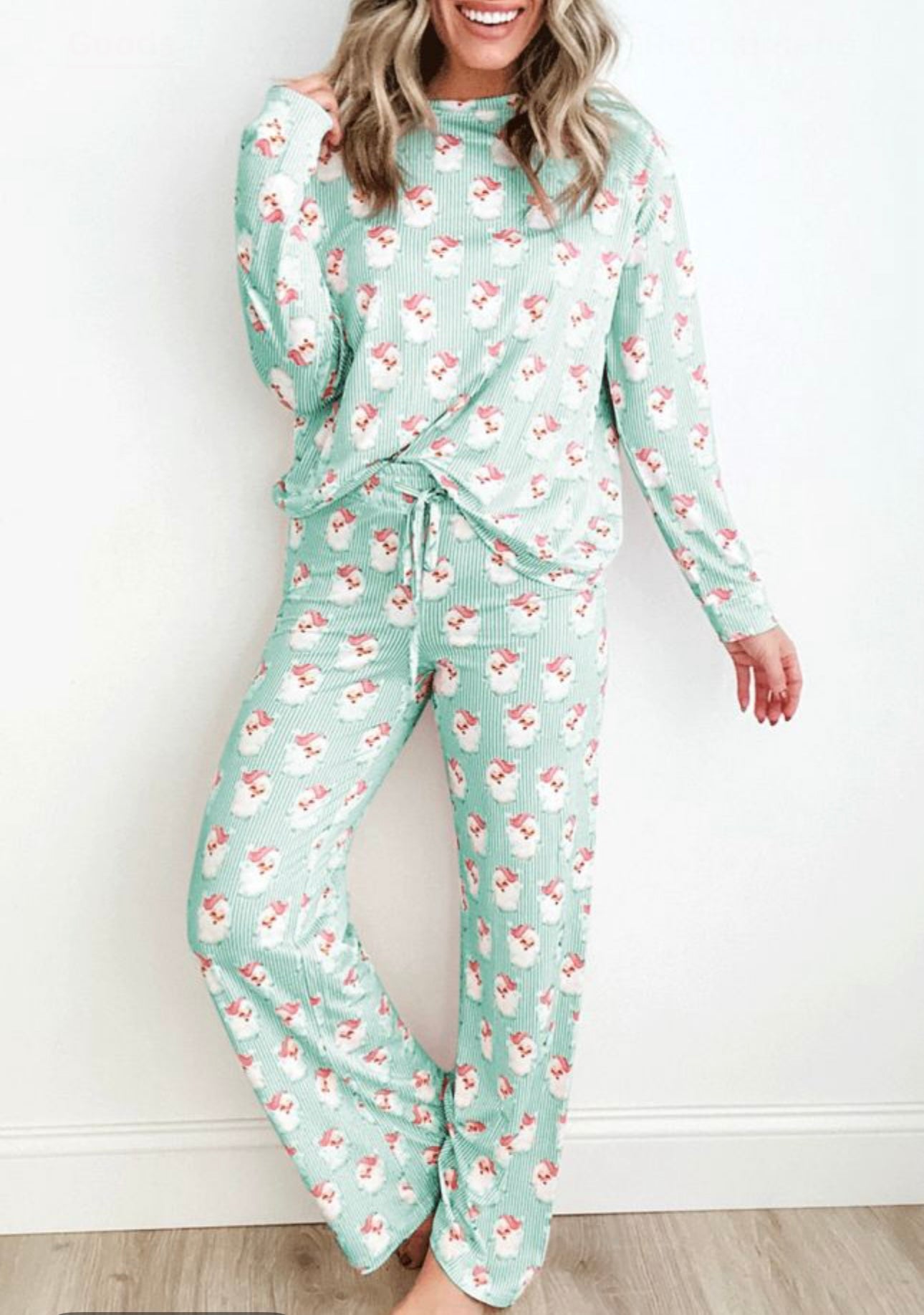 Here Comes Santa Claus Pajamas MINT GREEN