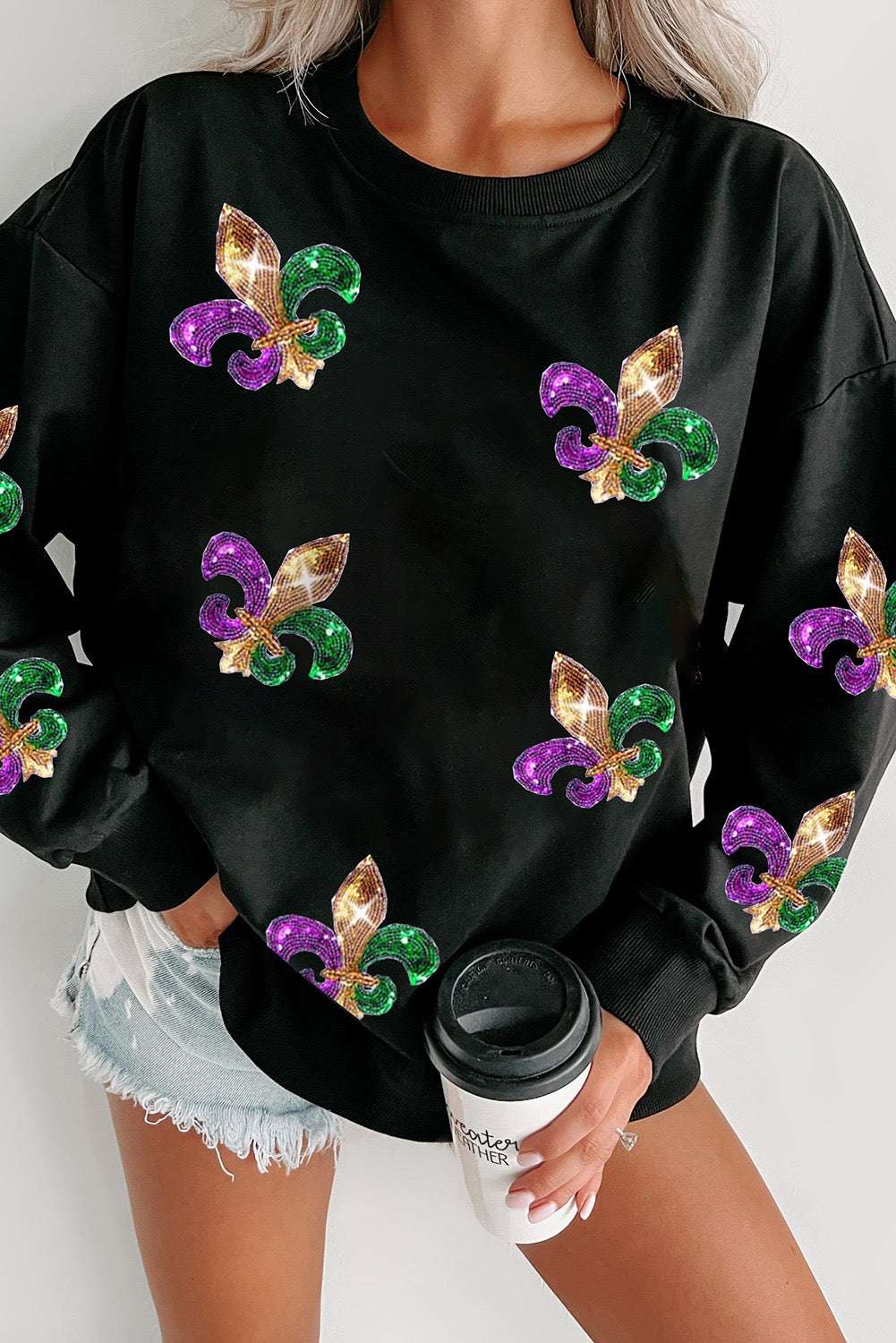 Mardi Gras Pullover Sweatshirt BLACK