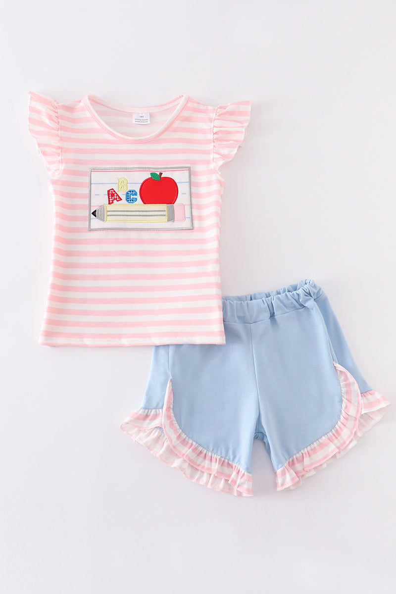 An Apple A Day Ruffle Set PINK STRIPE(3t-8)