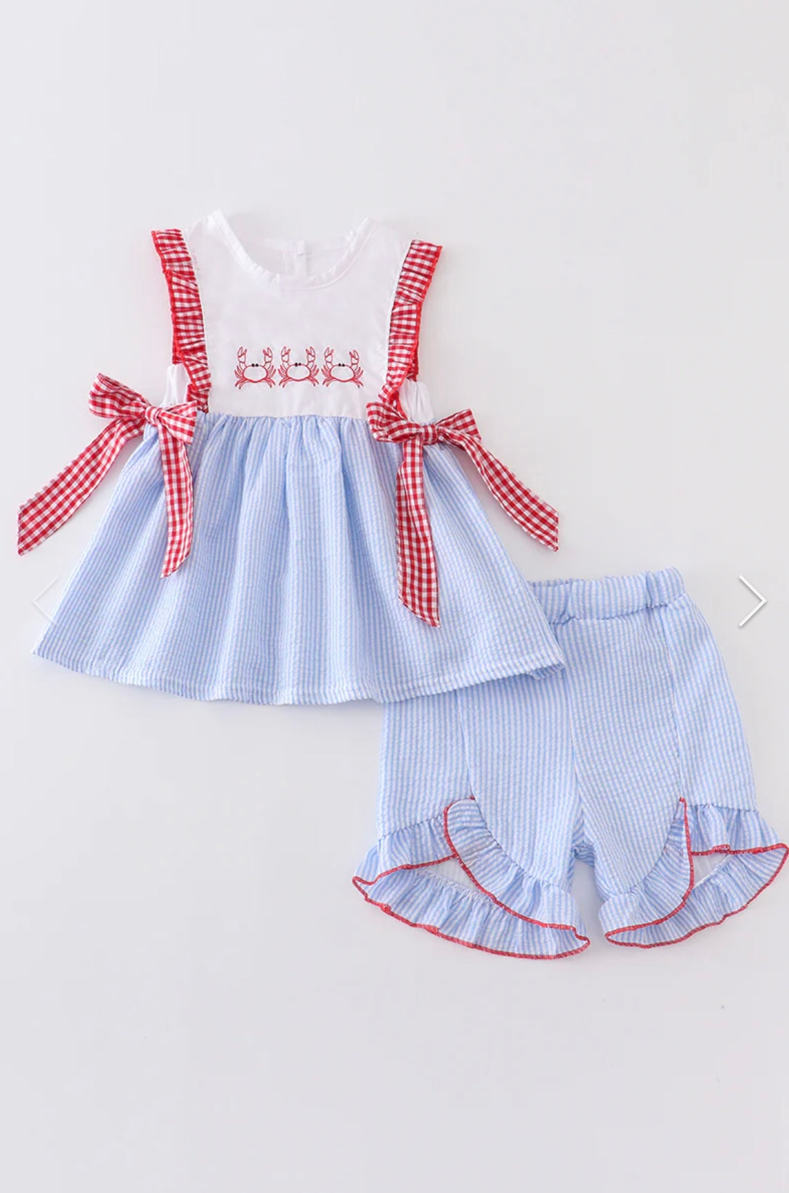 Headed to Crab Island Girl Short Set BLUE SEERSUCKER (12M-7Y)