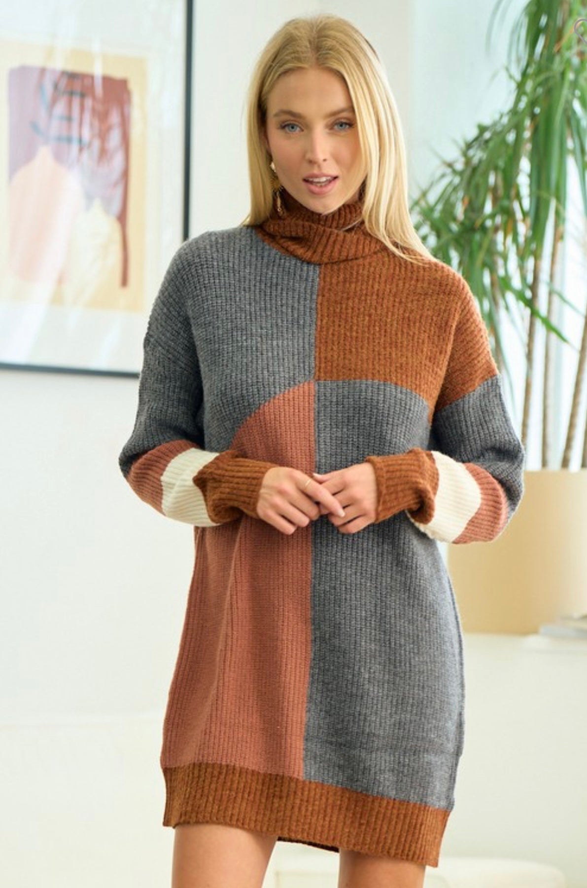 Ready When You Are Dress BROWN GREY COLOR BLOCK (S-L)
