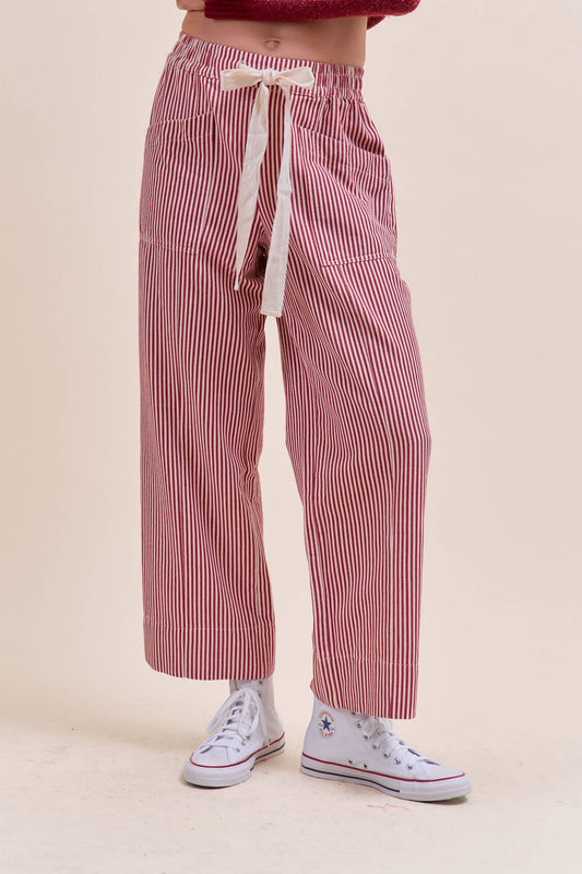 STRIPED WIDE LEG PANTS  Red & Off White Stripe S-L