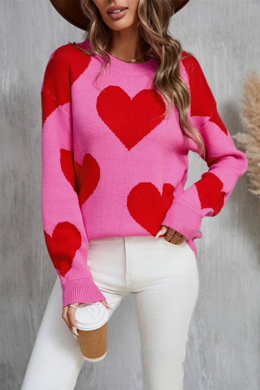 Romantic Heart Sweater ROSE RED (S-XL)