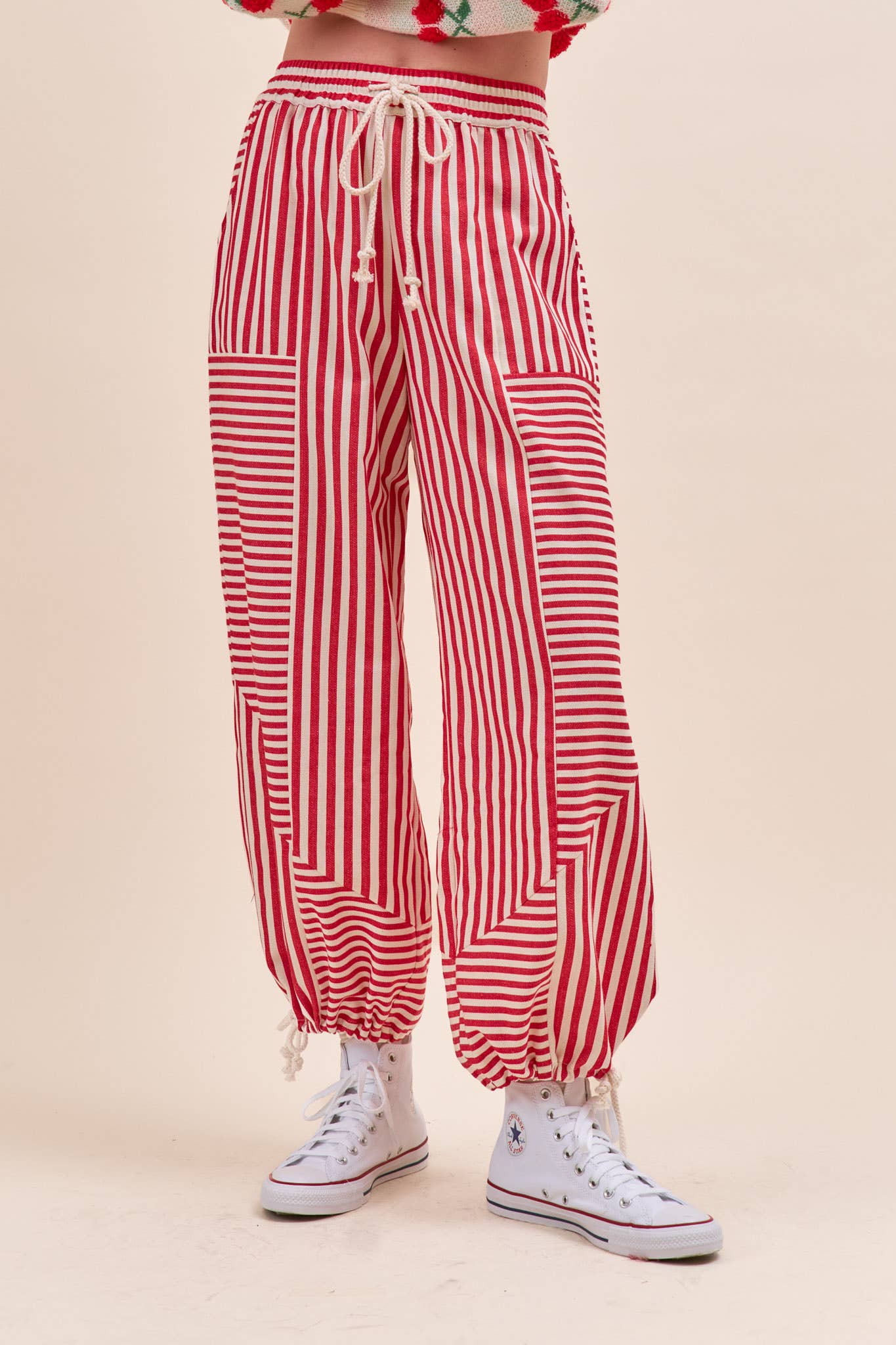 MIXED STRIPES PARACHUTE PANTS MP4366: Dark Blue Stripe / L