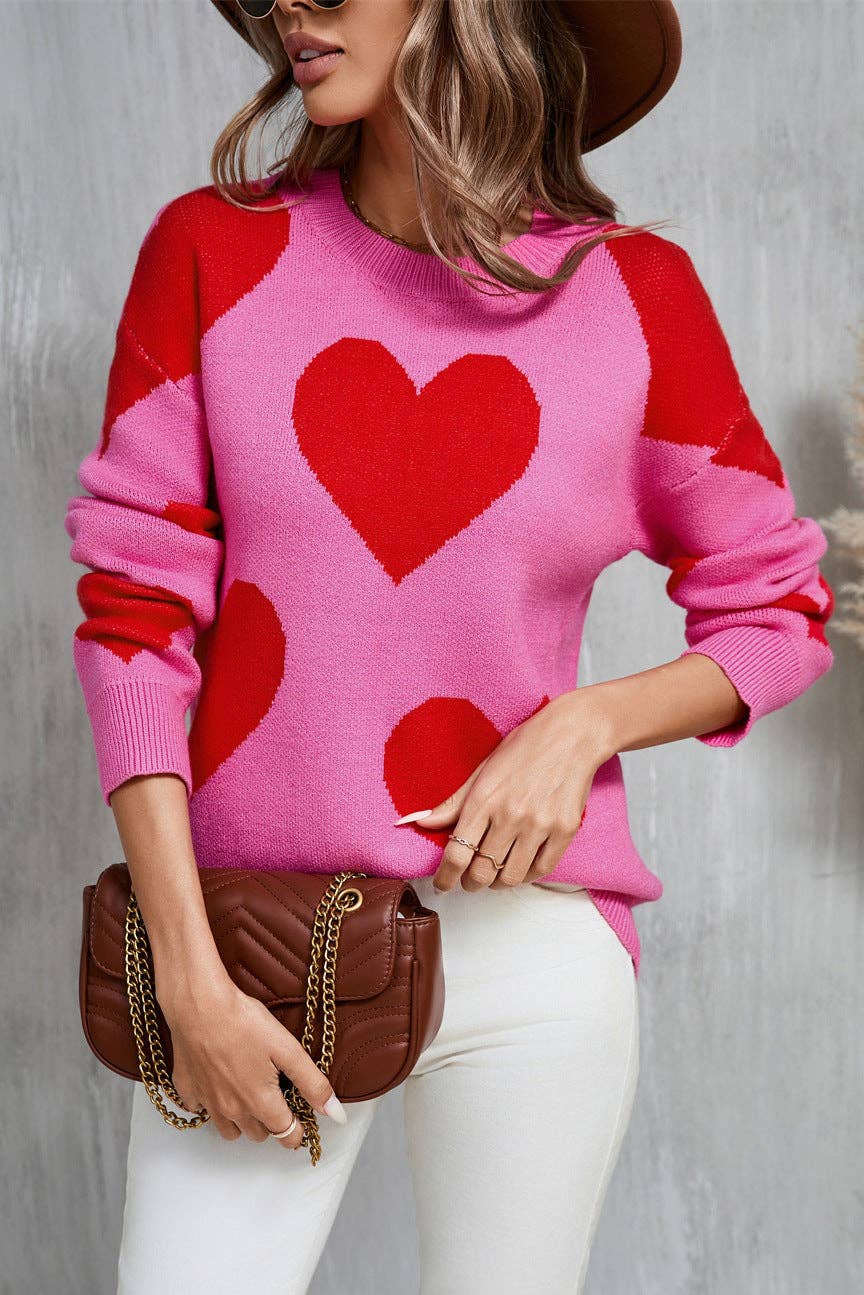 Romantic Heart Sweater ROSE RED (S-XL)