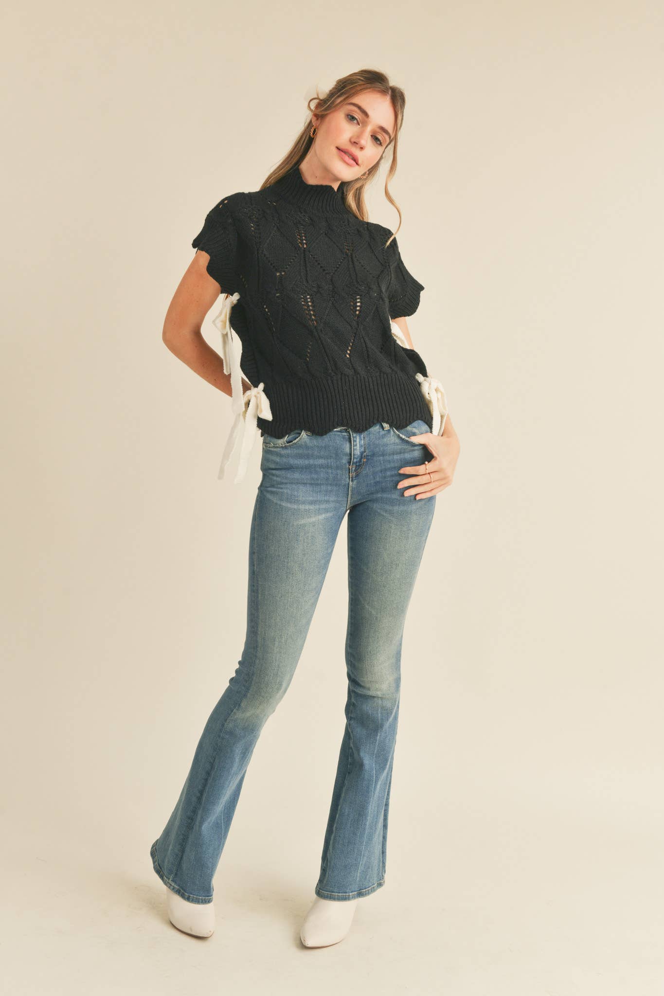 MOCK NECK CROPPED SWEATER VEST MSW2133: Cool Taupe / M