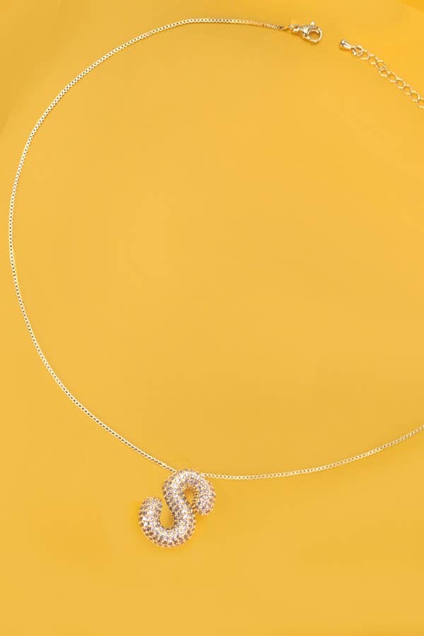 INITIAL PAVE RHINESTONE BUBBLE BALLOON NECKLACE | 80N751: GOLD-J