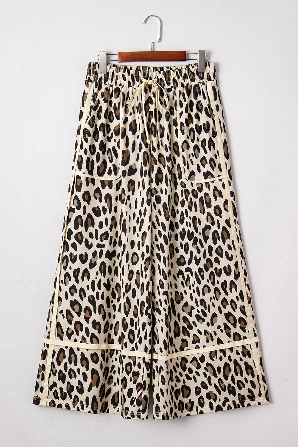 66 Khaki Leopard Wide Leg Cropped Pants (S-XL): Khaki