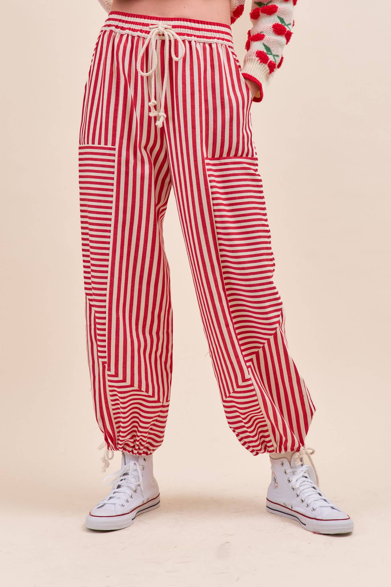 MIXED STRIPES PARACHUTE PANTS MP4366: Dark Blue Stripe / M
