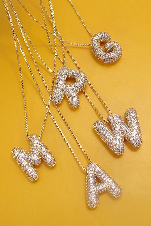 INITIAL PAVE RHINESTONE BUBBLE BALLOON NECKLACE | 80N751: GOLD-A