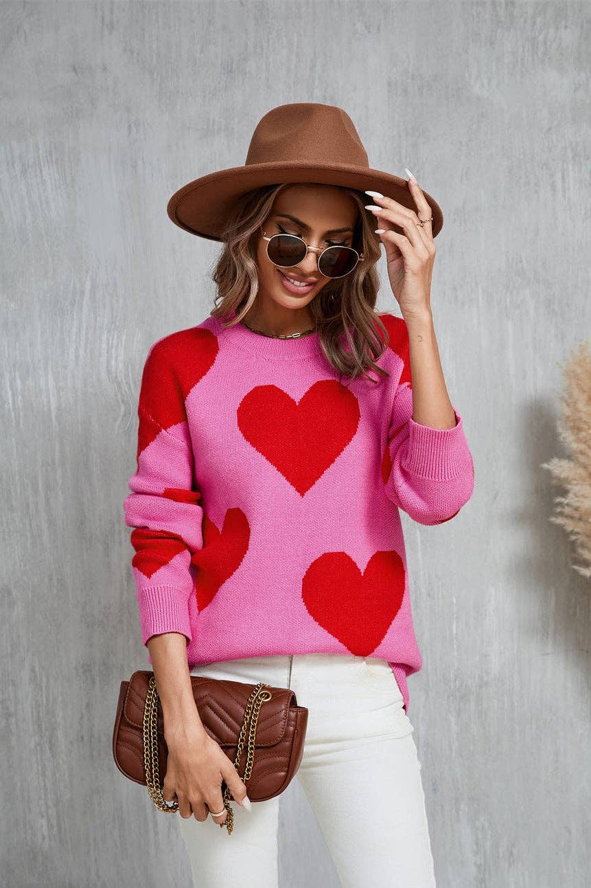 Romantic Heart Sweater ROSE RED (S-XL)