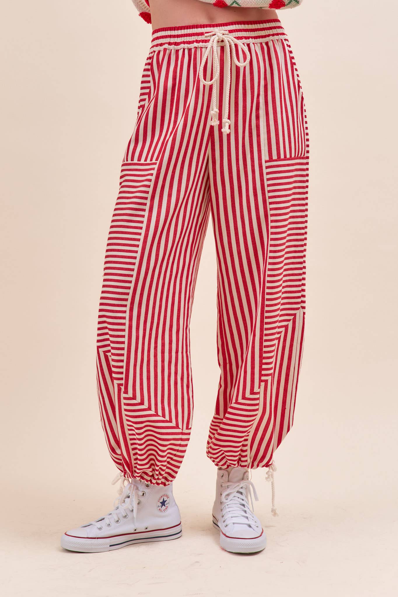 MIXED STRIPES PARACHUTE PANTS MP4366: Dark Blue Stripe / L