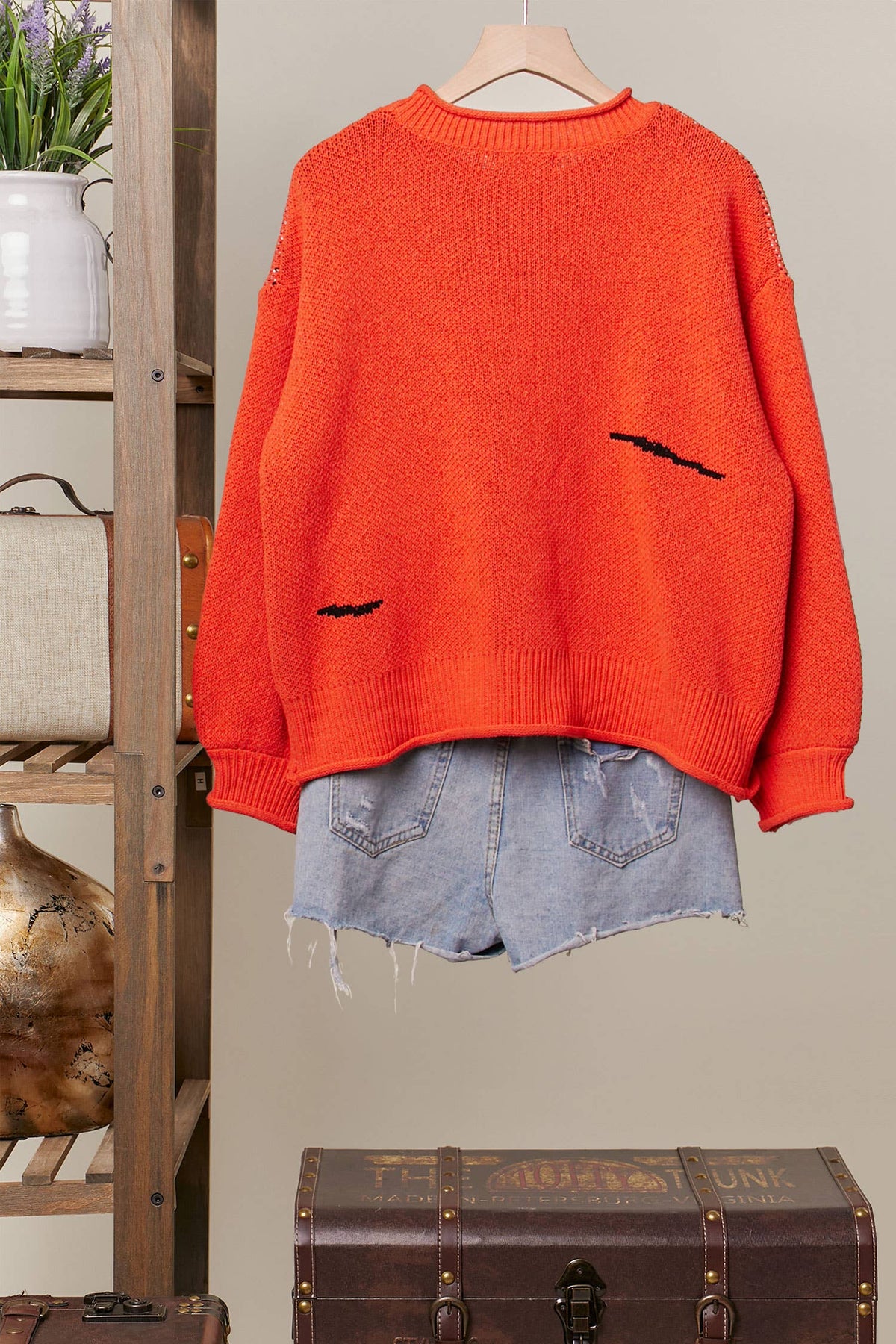 Halloween Spooky Face  Ghost Knit: Orange / L