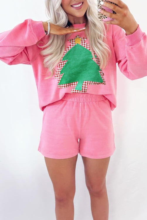 Pink Stitched Christmas Tree Set (S-XL)