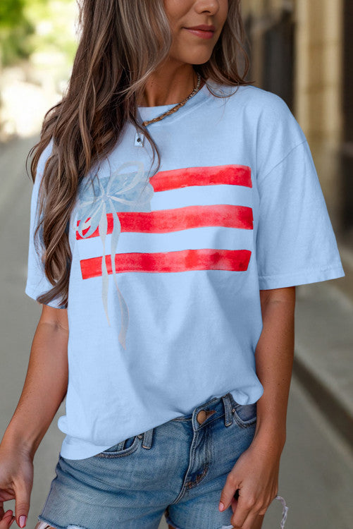 Red, White, and Bows Tee BLUE (S-XL)