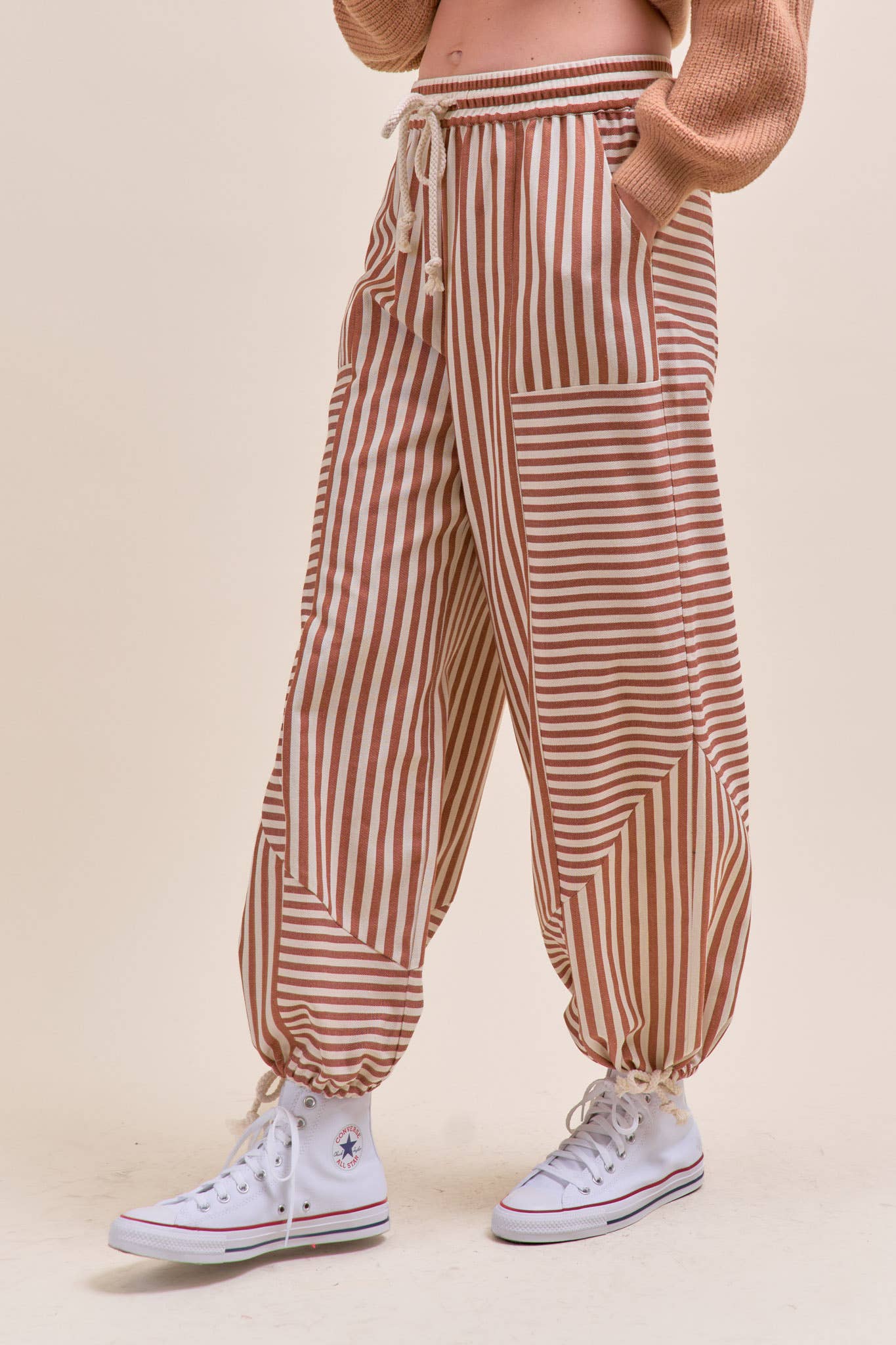 MIXED STRIPES PARACHUTE PANTS MP4366: Dark Blue Stripe / L