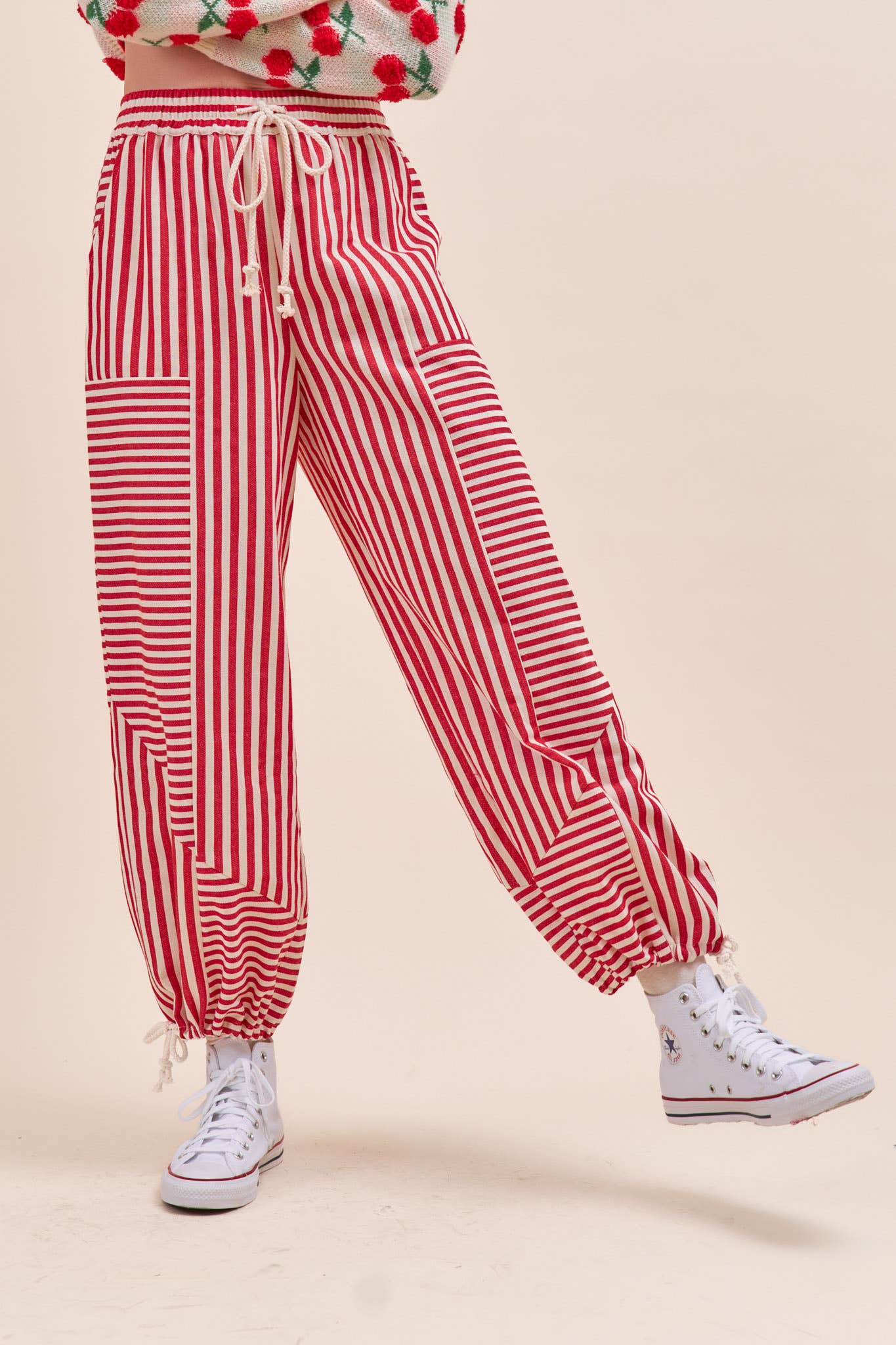 MIXED STRIPES PARACHUTE PANTS MP4366: Dark Blue Stripe / L