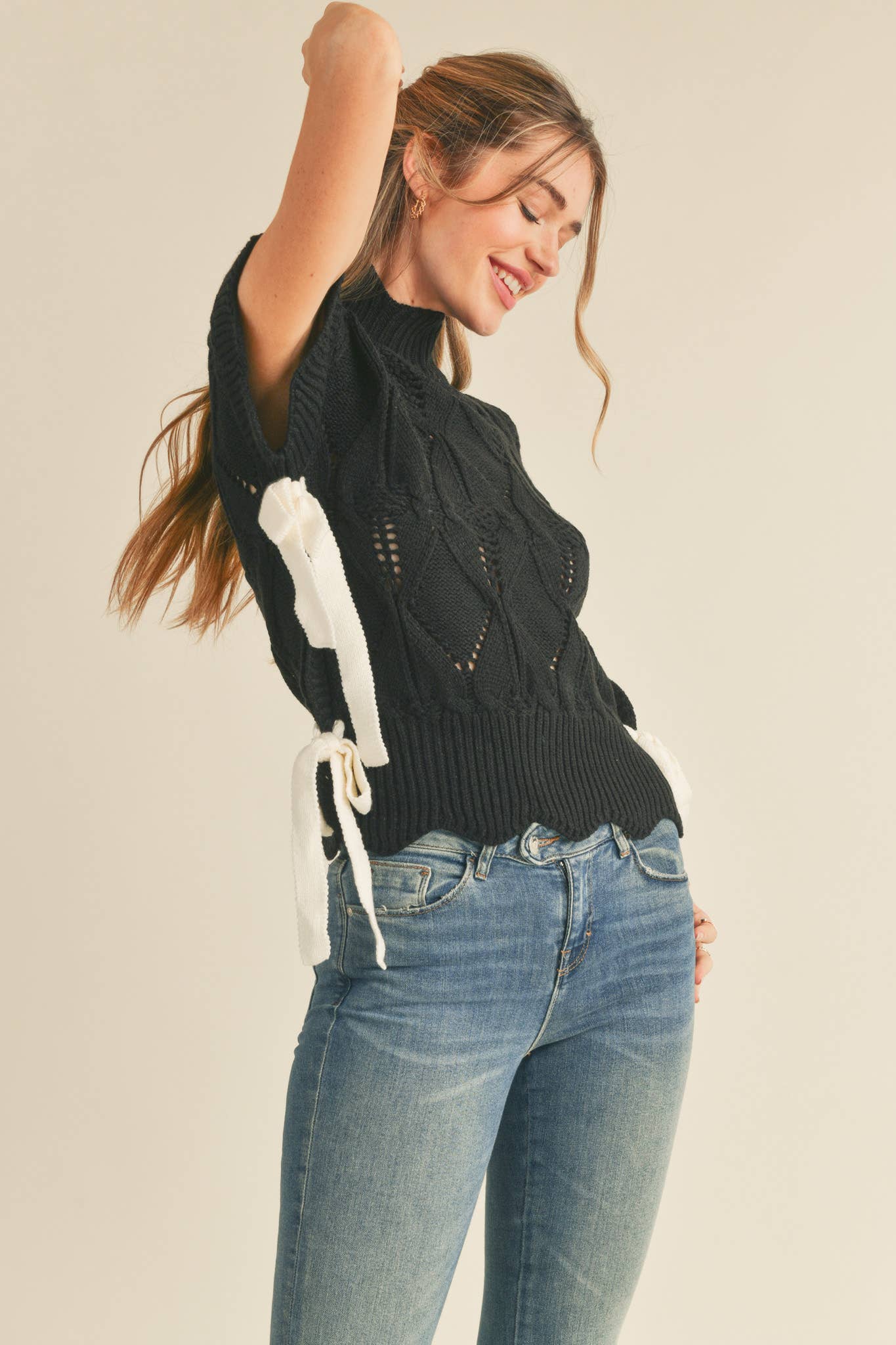 MOCK NECK CROPPED SWEATER VEST MSW2133: Cool Taupe / L