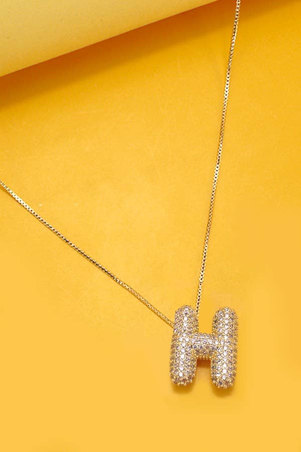 INITIAL PAVE RHINESTONE BUBBLE BALLOON NECKLACE | 80N751: GOLD-K