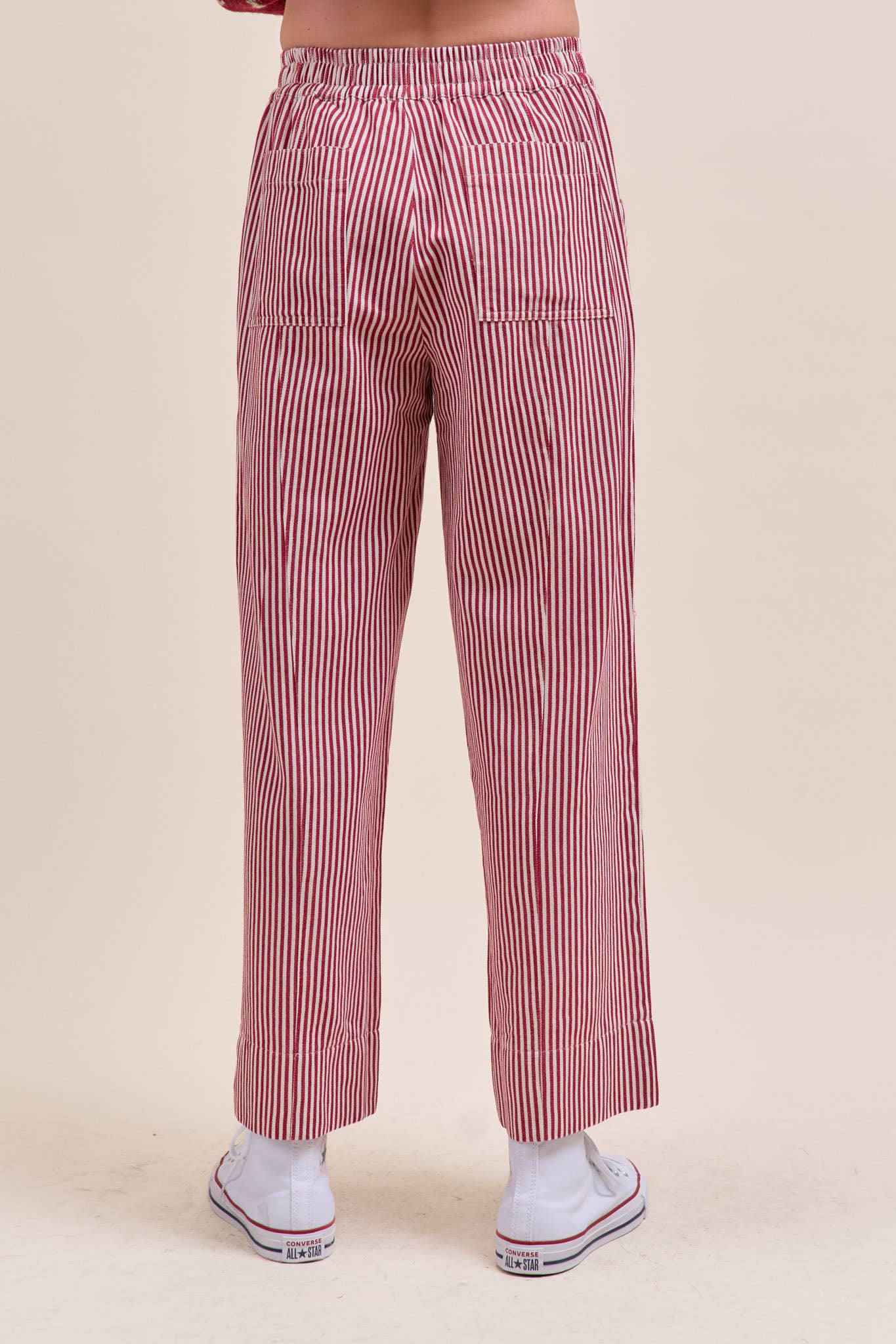 STRIPED WIDE LEG PANTS  Red & Off White Stripe S-L
