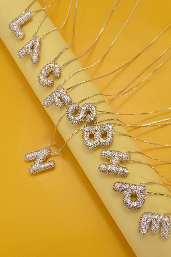 INITIAL PAVE RHINESTONE BUBBLE BALLOON NECKLACE | 80N751: GOLD-K