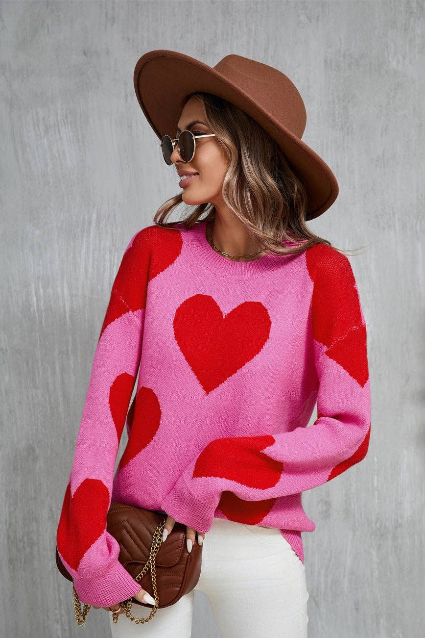 Romantic Heart Sweater ROSE RED (S-XL)