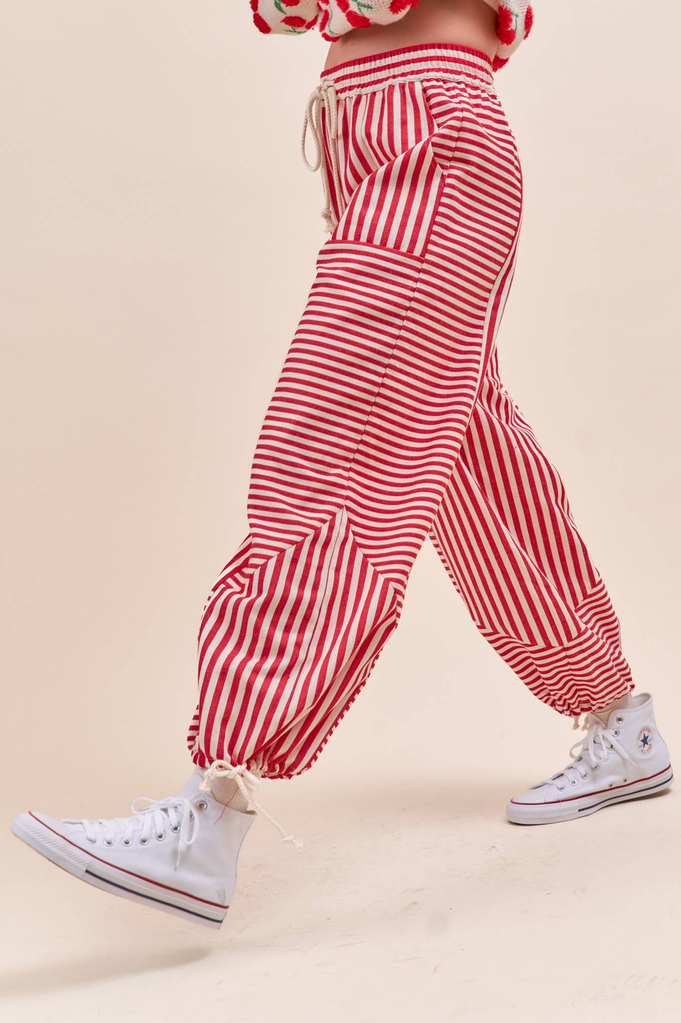 MIXED STRIPES PARACHUTE PANTS MP4366: Dark Blue Stripe / S
