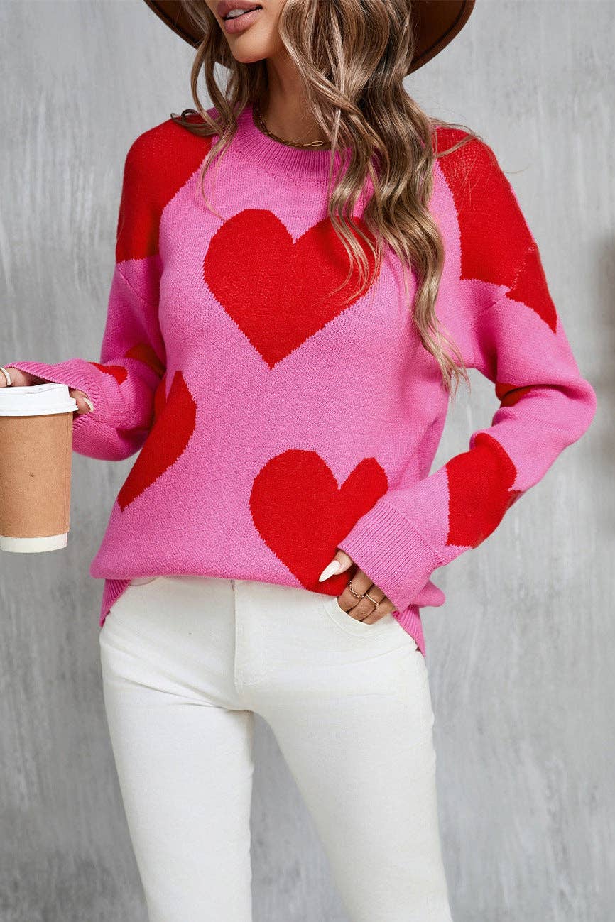 Romantic Heart Sweater ROSE RED (S-XL)