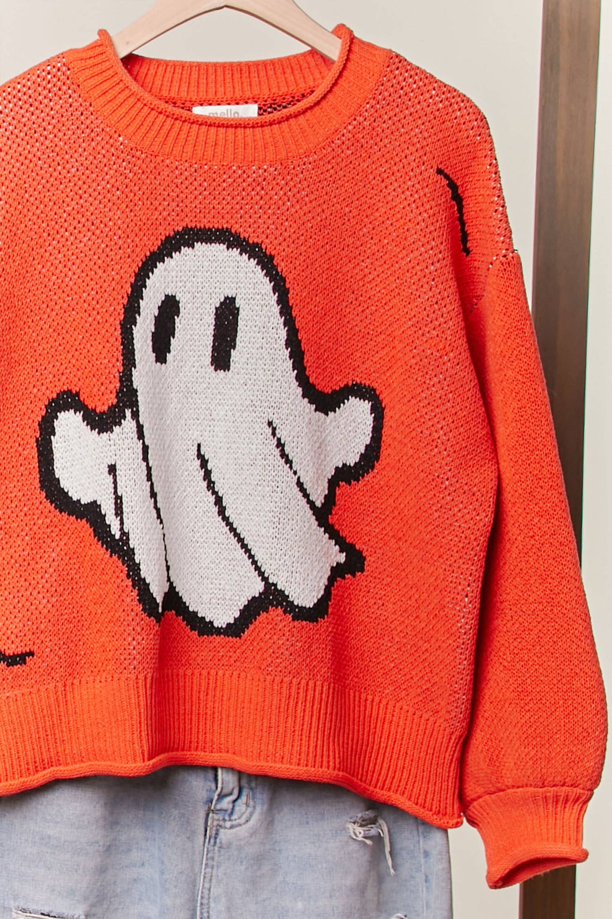 Halloween Spooky Face  Ghost Knit: Orange / M