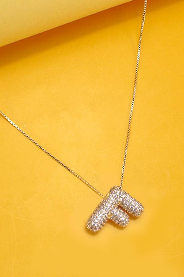INITIAL PAVE RHINESTONE BUBBLE BALLOON NECKLACE | 80N751: GOLD-J