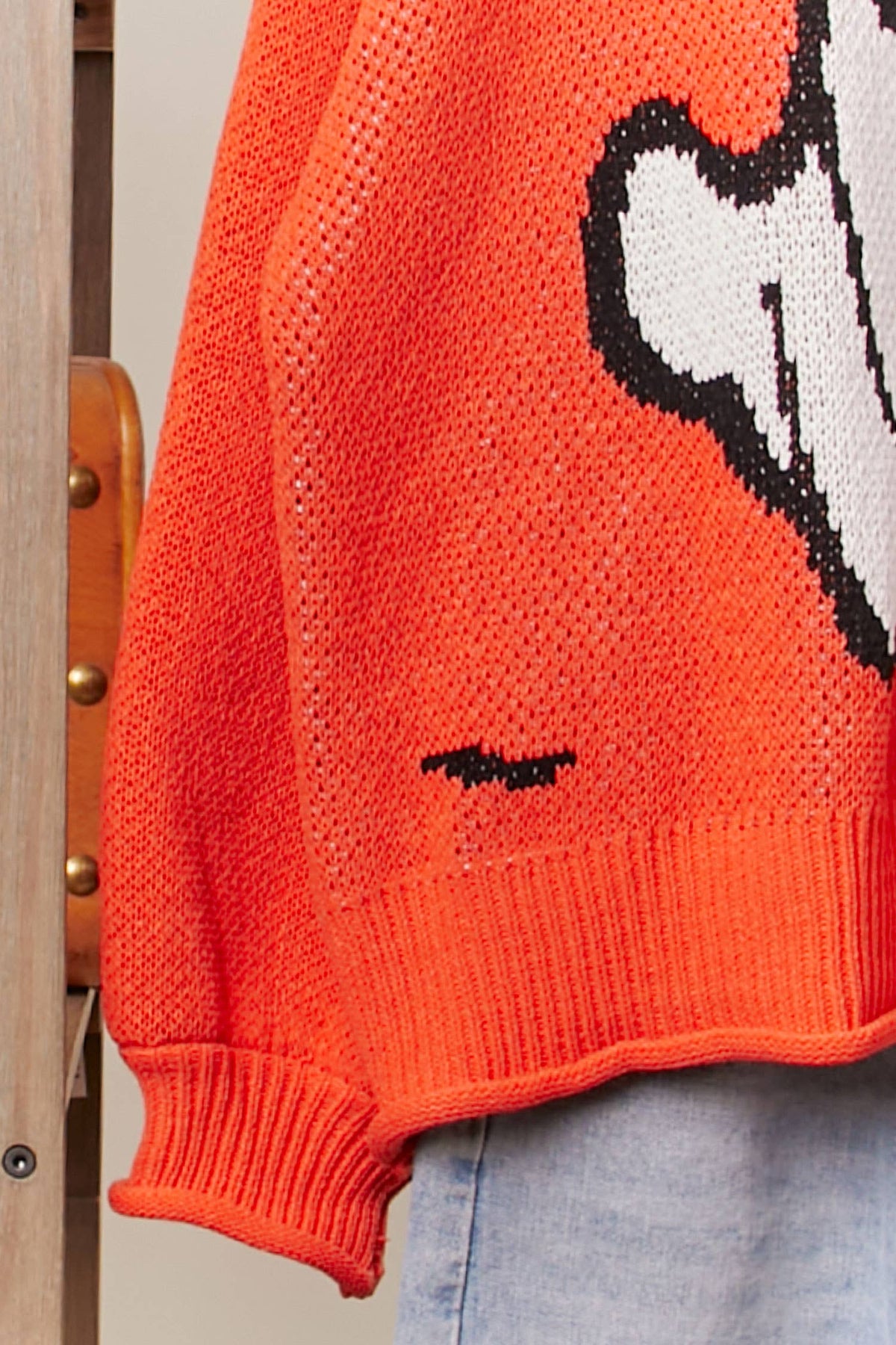 Halloween Spooky Face  Ghost Knit: Orange / M