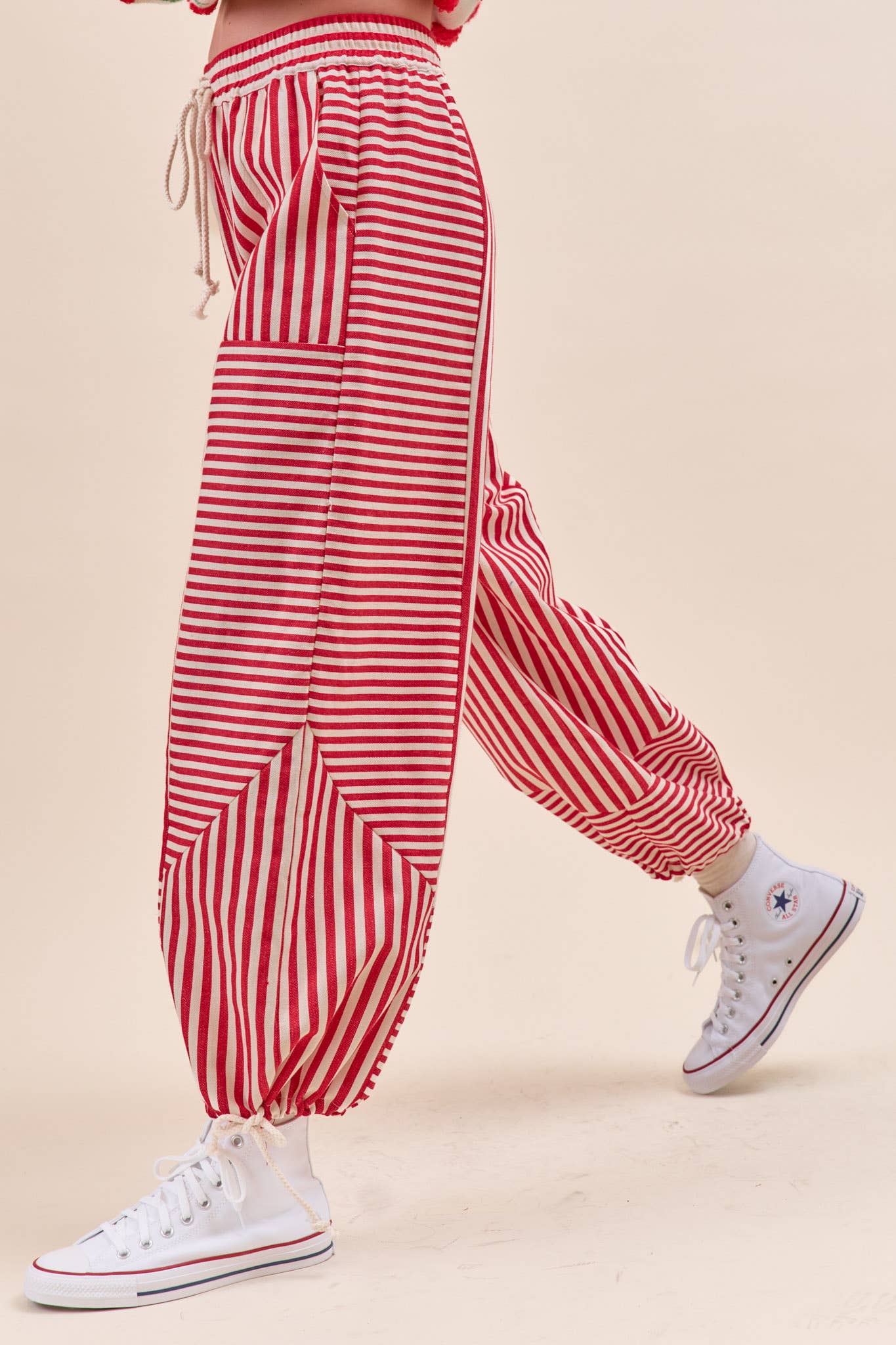 MIXED STRIPES PARACHUTE PANTS MP4366: Dark Blue Stripe / M