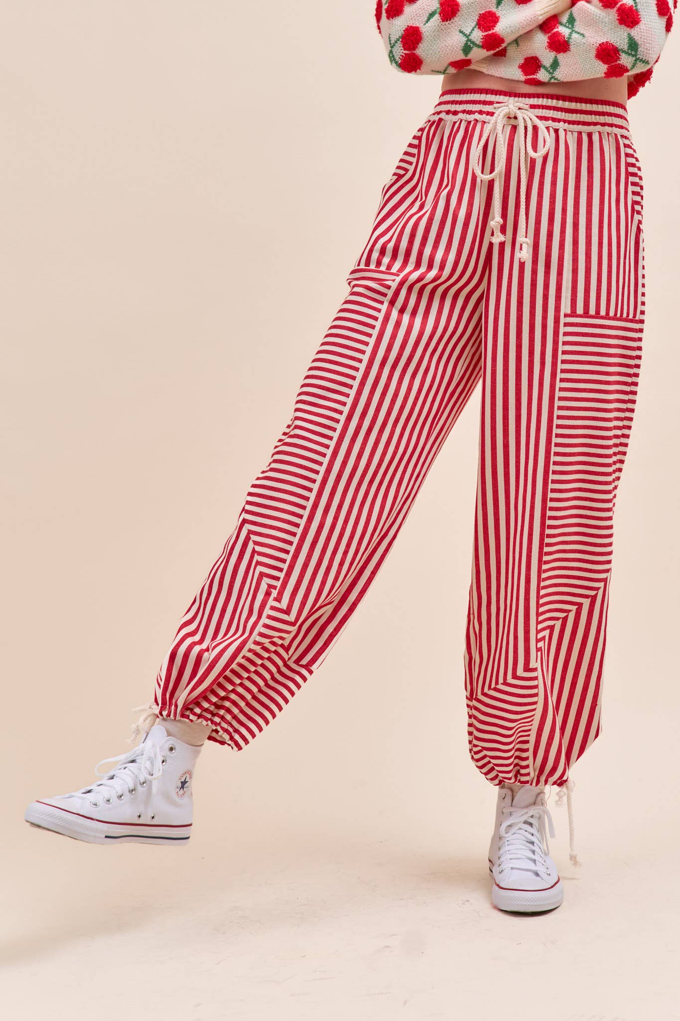 MIXED STRIPES PARACHUTE PANTS MP4366: Dark Blue Stripe / L