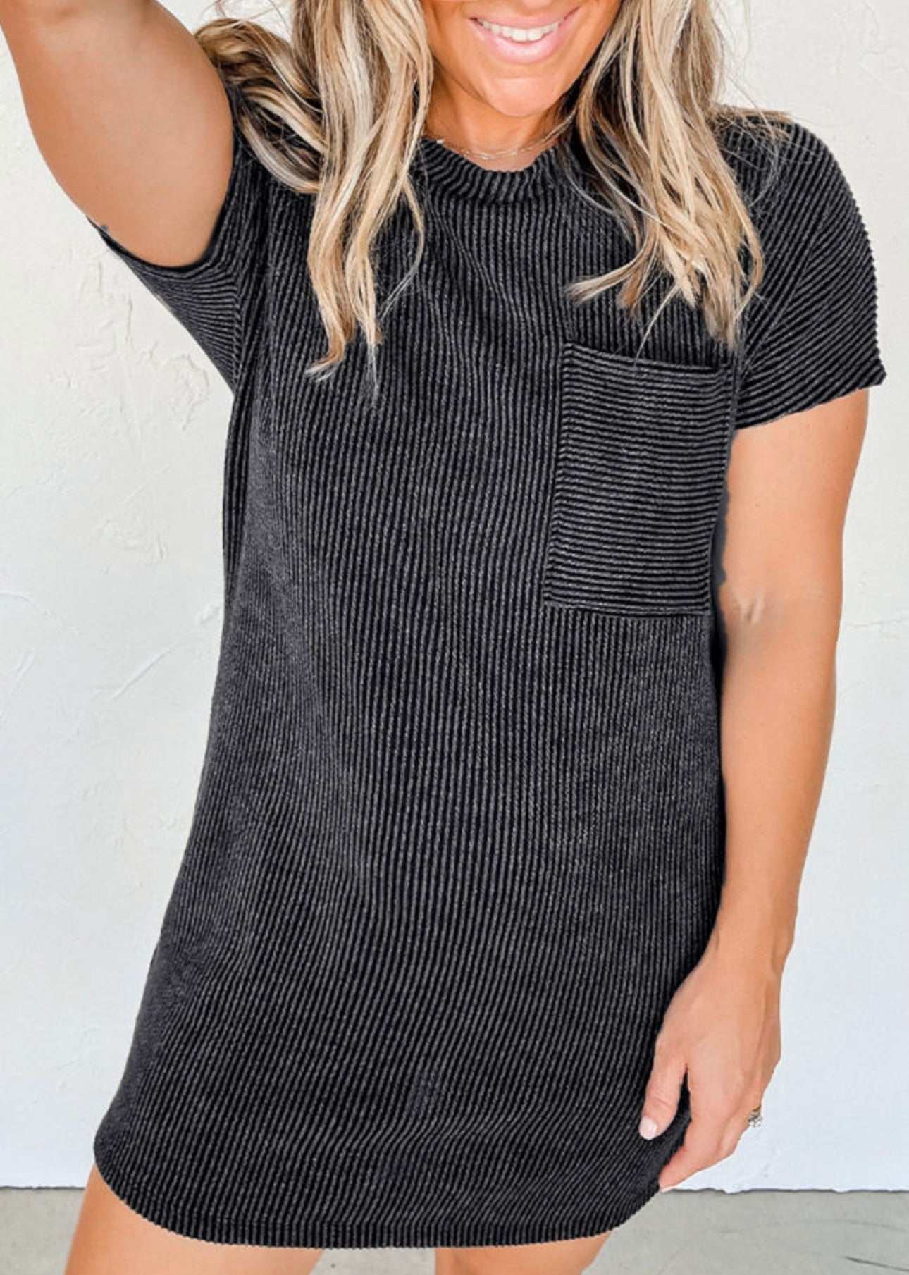 Even Odds Ribbed Dress GRAY Stripe(S-Xl)