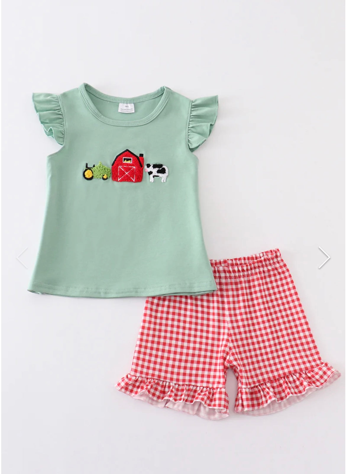 On The Farm Girls Short Set RED GINGHAM (12M-7)