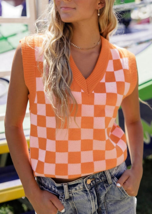 Your One and Only Vest ORANGE AND PINK CHECKERED (S-Xl)