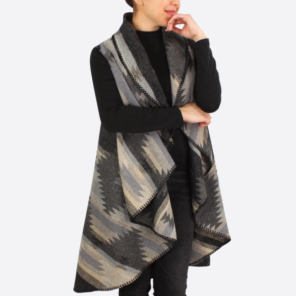Take It To the Heart Aztec Print Cardigan GRAY (OS)